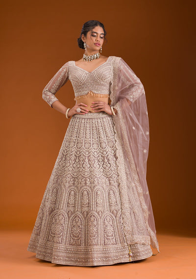 Lavender Zariwork Net Readymade Lehenga-Koskii