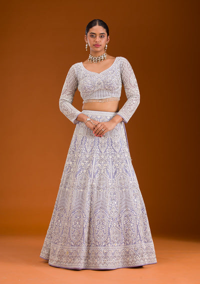 Lavender Zariwork Net Readymade Lehenga-Koskii