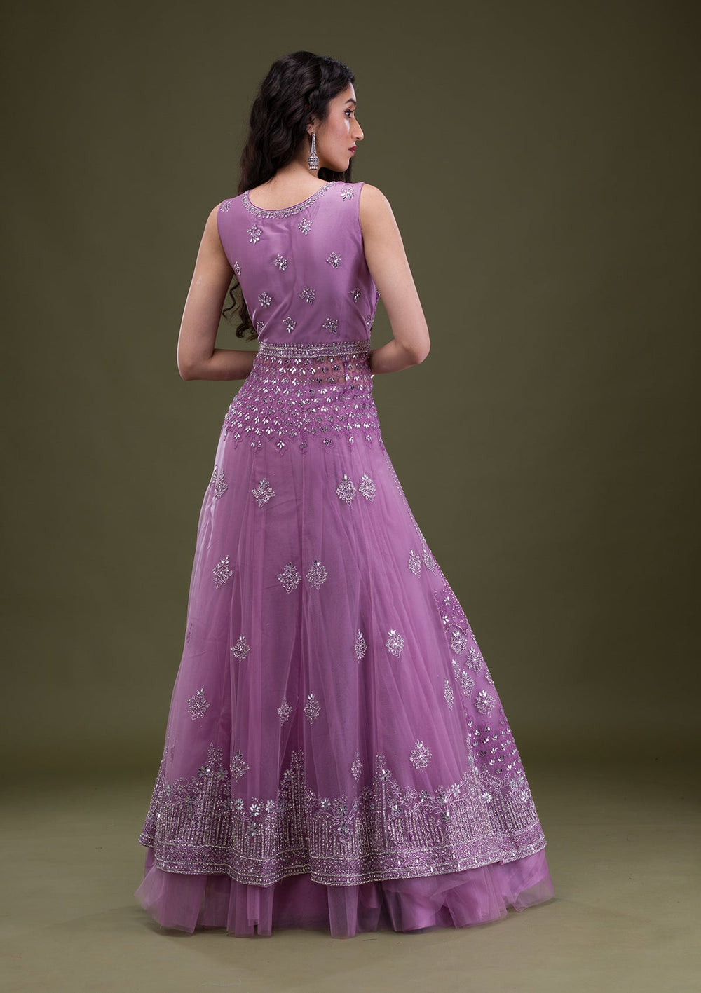 Lavender Zariwork Net Readymade Salwar Suit-Koskii