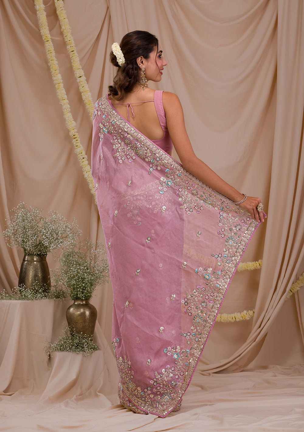 Lavender Zariwork Net Saree-Koskii