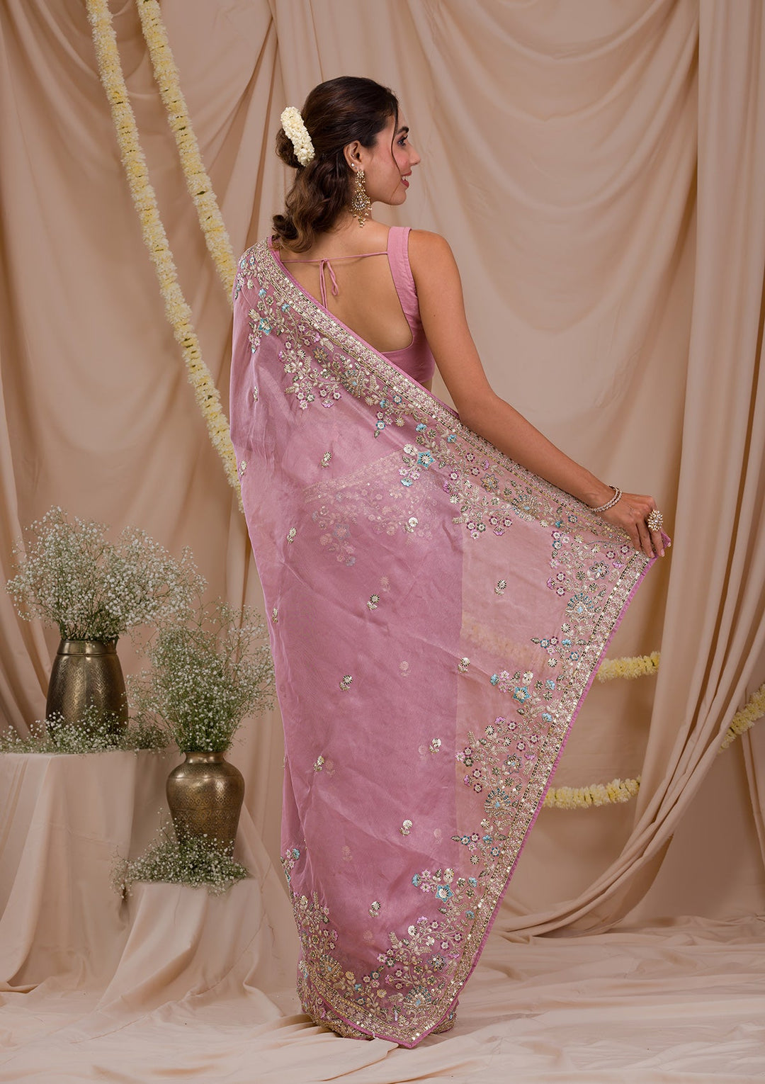 Lavender Zariwork Net Saree-Koskii