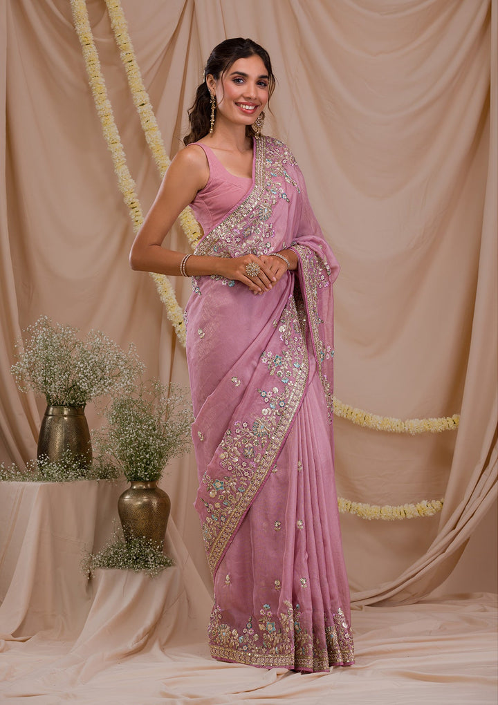 Lavender Zariwork Net Saree-Koskii