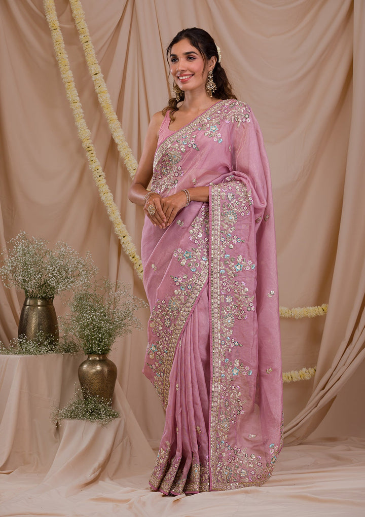 Lavender Zariwork Net Saree-Koskii