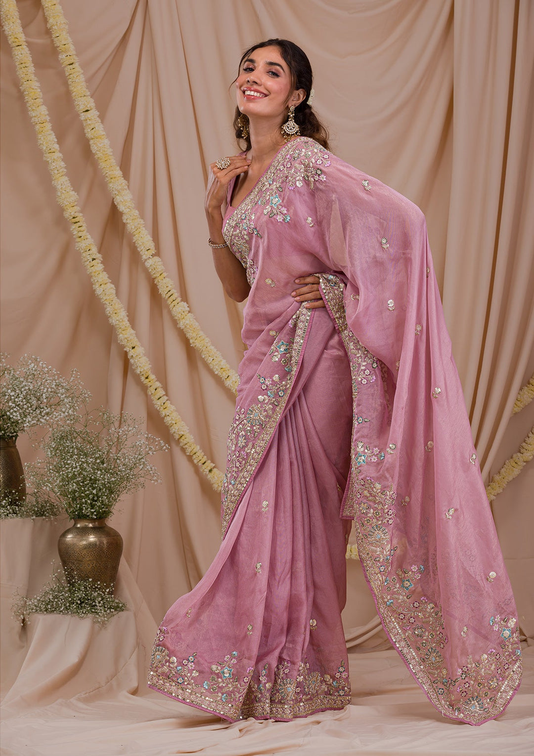 Lavender Zariwork Net Saree-Koskii