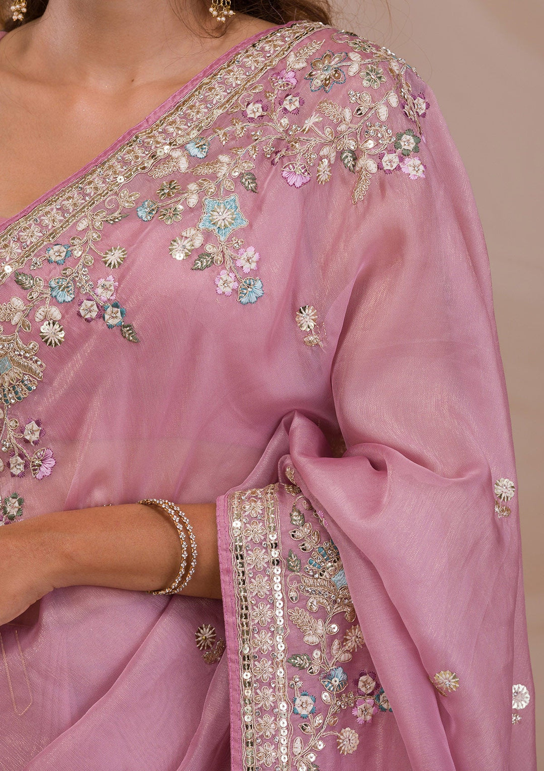 Lavender Zariwork Net Saree-Koskii