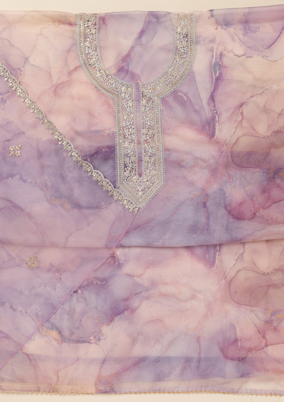 Lavender Zariwork Organza Unstitched Salwar Suit-Koskii