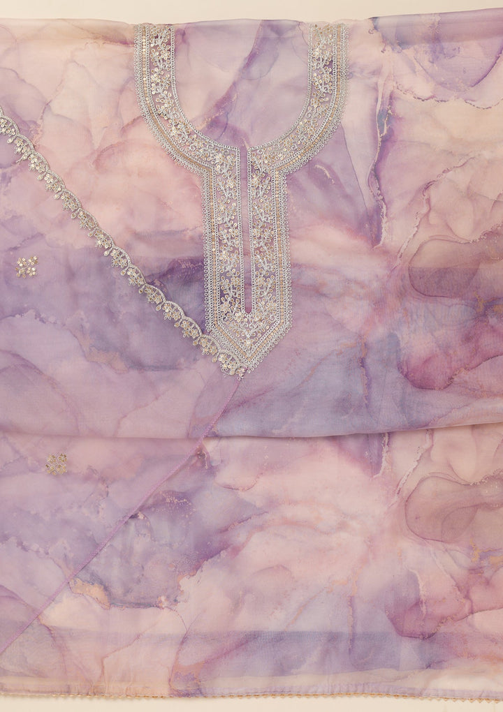 Lavender Zariwork Organza Unstitched Salwar Suit-Koskii