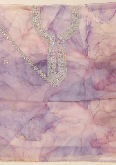 Lavender Zariwork Organza Unstitched Salwar Suit-Koskii