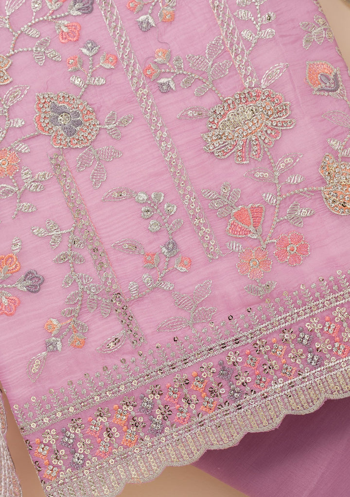 Lavender Zariwork Organza Unstitched Salwar Suit-Koskii