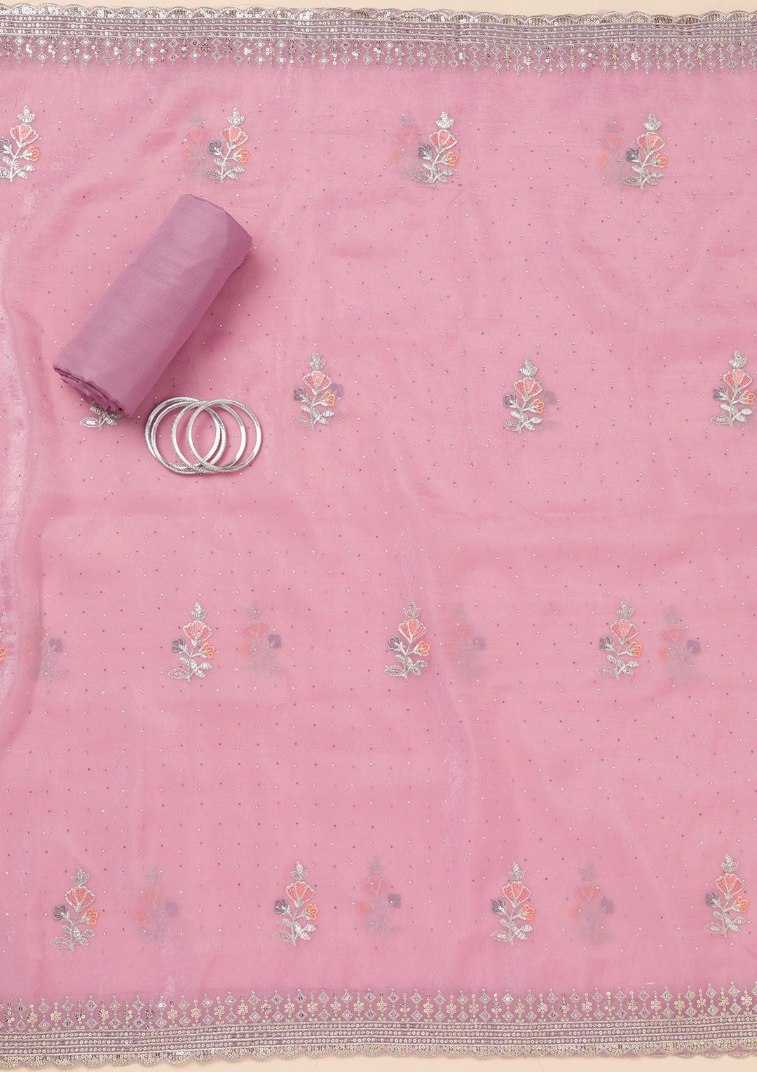 Lavender Zariwork Organza Unstitched Salwar Suit-Koskii