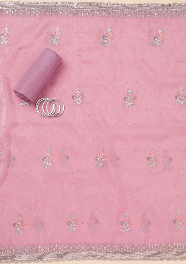 Lavender Zariwork Organza Unstitched Salwar Suit-Koskii