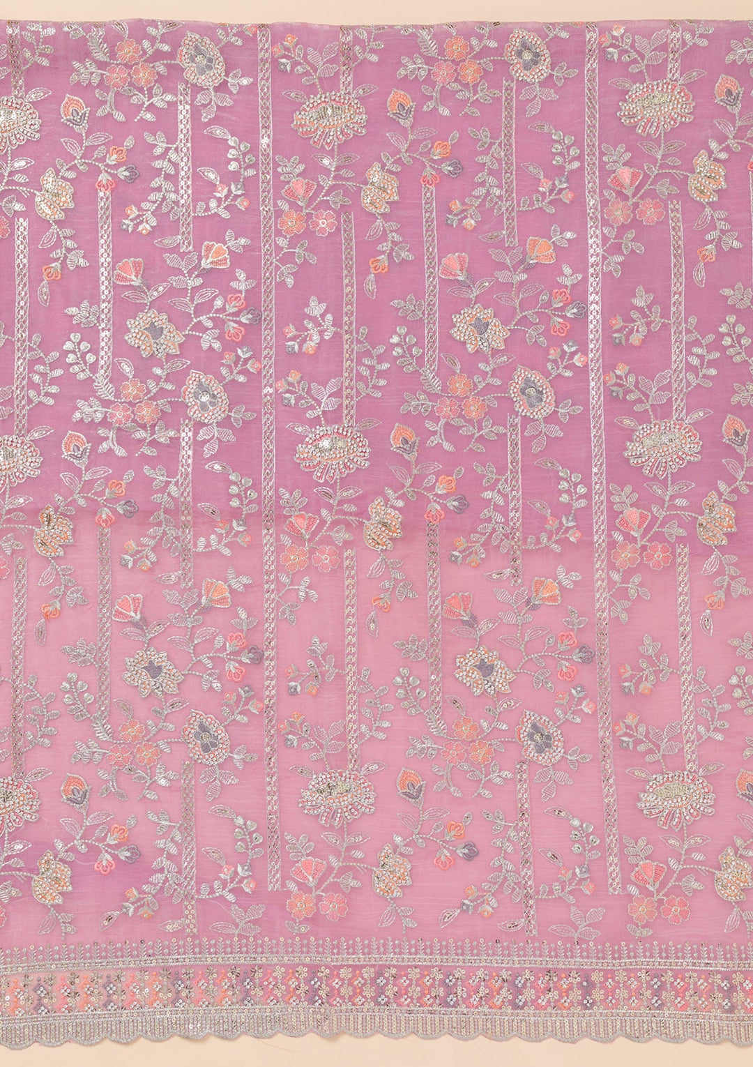 Lavender Zariwork Organza Unstitched Salwar Suit-Koskii