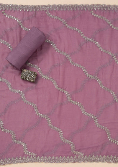 Lavender Zariwork Organza Unstitched Salwar Suit-Koskii