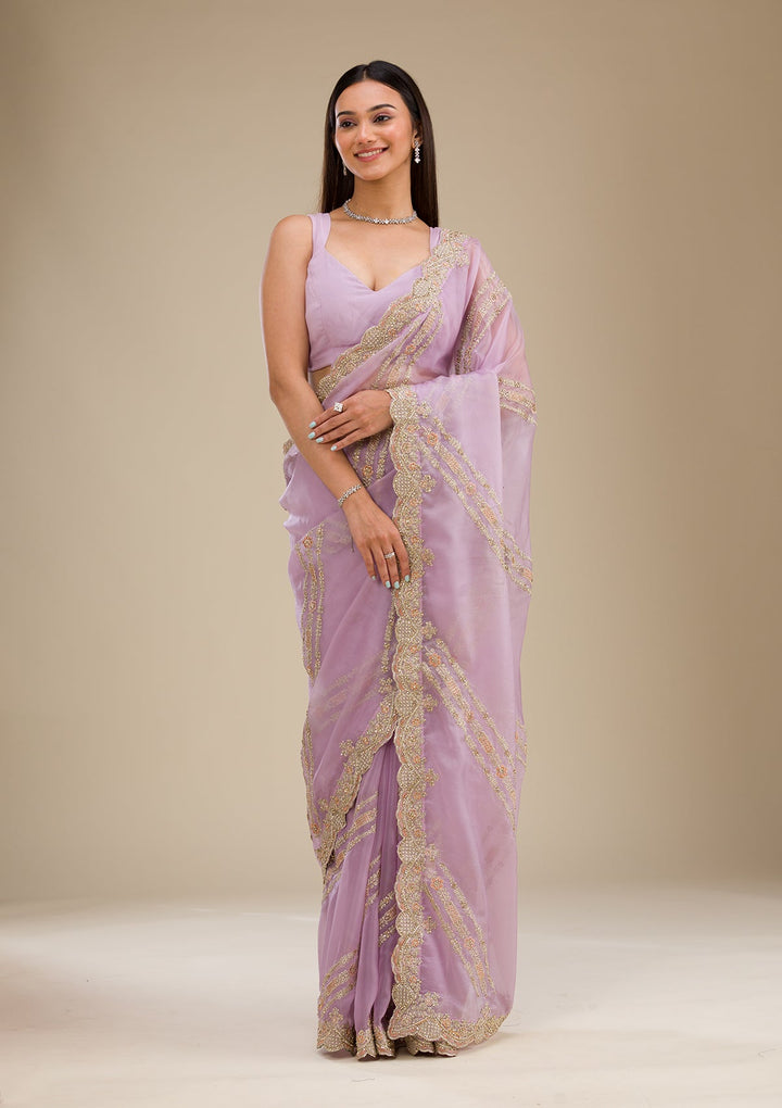 Lavender Zariwork Organza Saree-Koskii