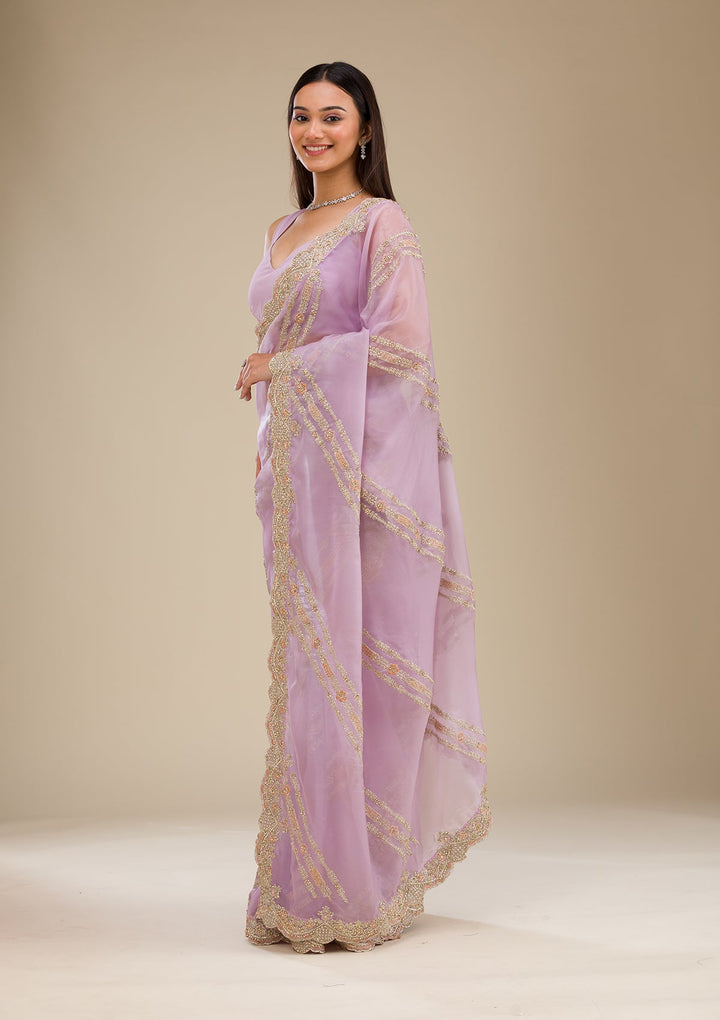 Lavender Zariwork Organza Saree-Koskii