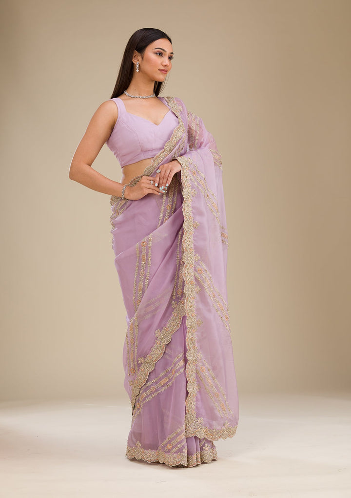Lavender Zariwork Organza Saree-Koskii