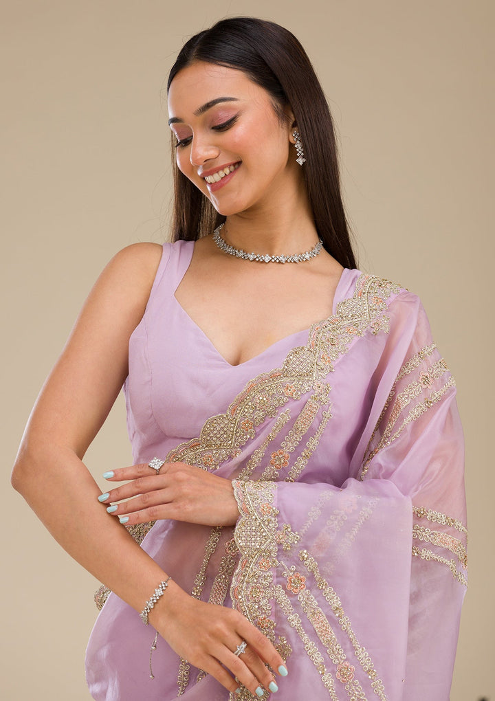 Lavender Zariwork Organza Saree-Koskii