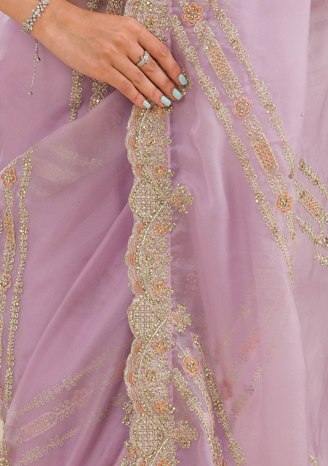 Lavender Zariwork Organza Saree-Koskii