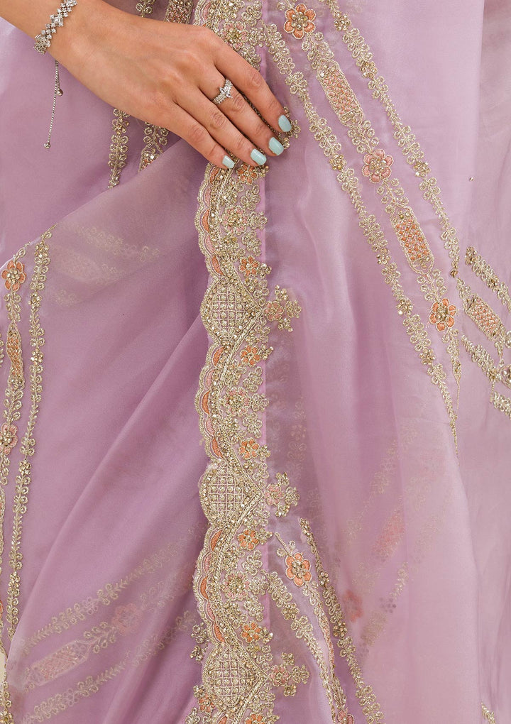 Lavender Zariwork Organza Saree-Koskii