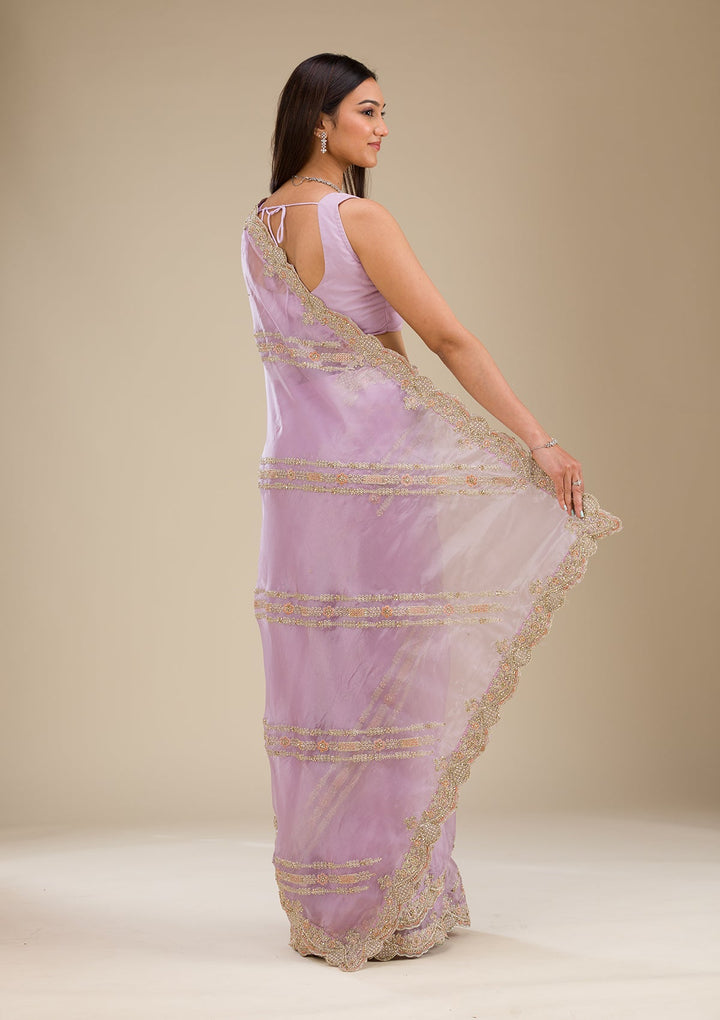 Lavender Zariwork Organza Saree-Koskii