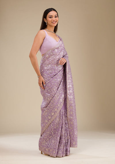 Lavender Zariwork Organza Saree-Koskii