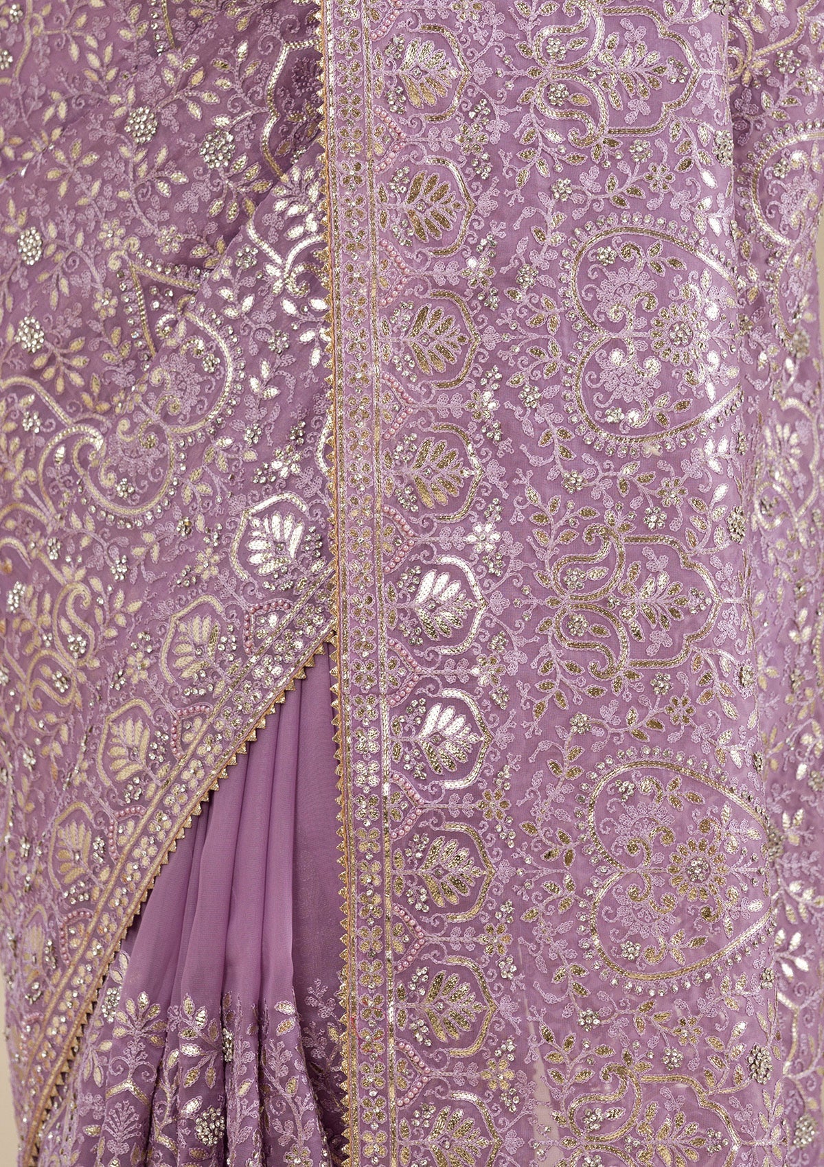 Lavender Zariwork Organza Saree-Koskii