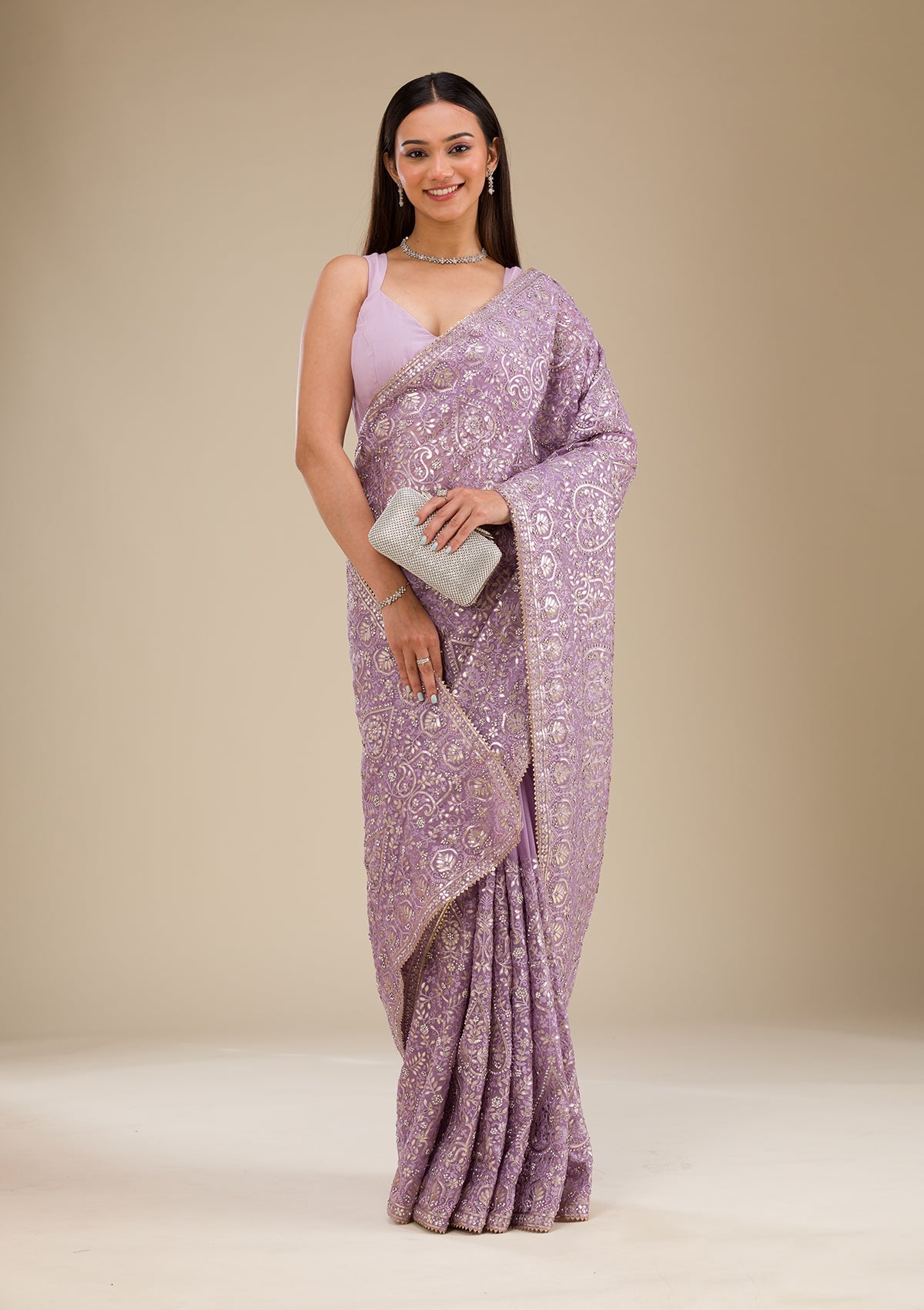 Lavender Zariwork Organza Saree-Koskii