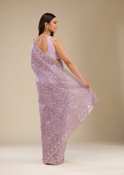 Lavender Zariwork Organza Saree-Koskii