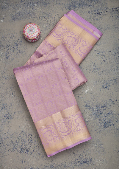 Lavender Zariwork Pure Silk Saree-Koskii