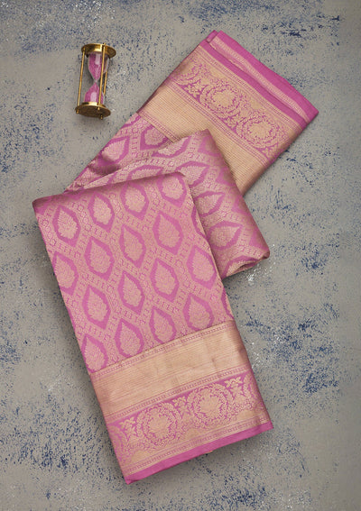 Lavender Zariwork Pure Silk Saree-Koskii