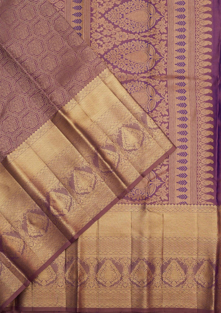 Lavender Zariwork Pure Silk Saree-Koskii