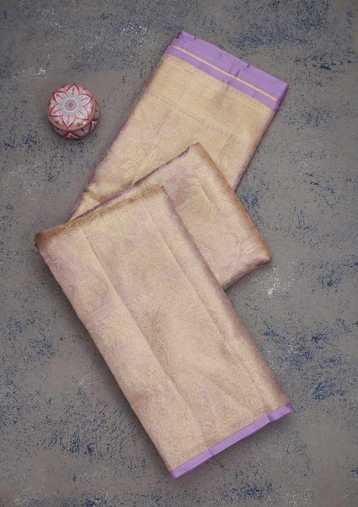 Lavender Zariwork Pure Silk Saree-Koskii