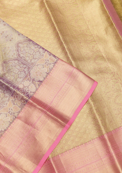 Lavender Zariwork Pure Silk Saree-Koskii