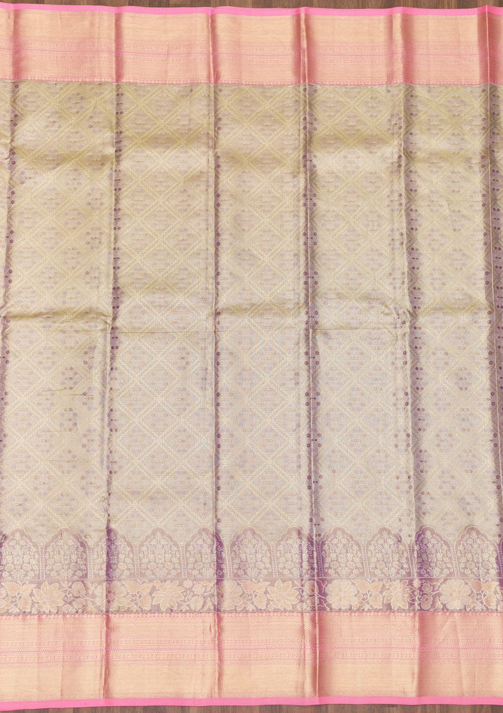 Lavender Zariwork Pure Silk Saree-Koskii