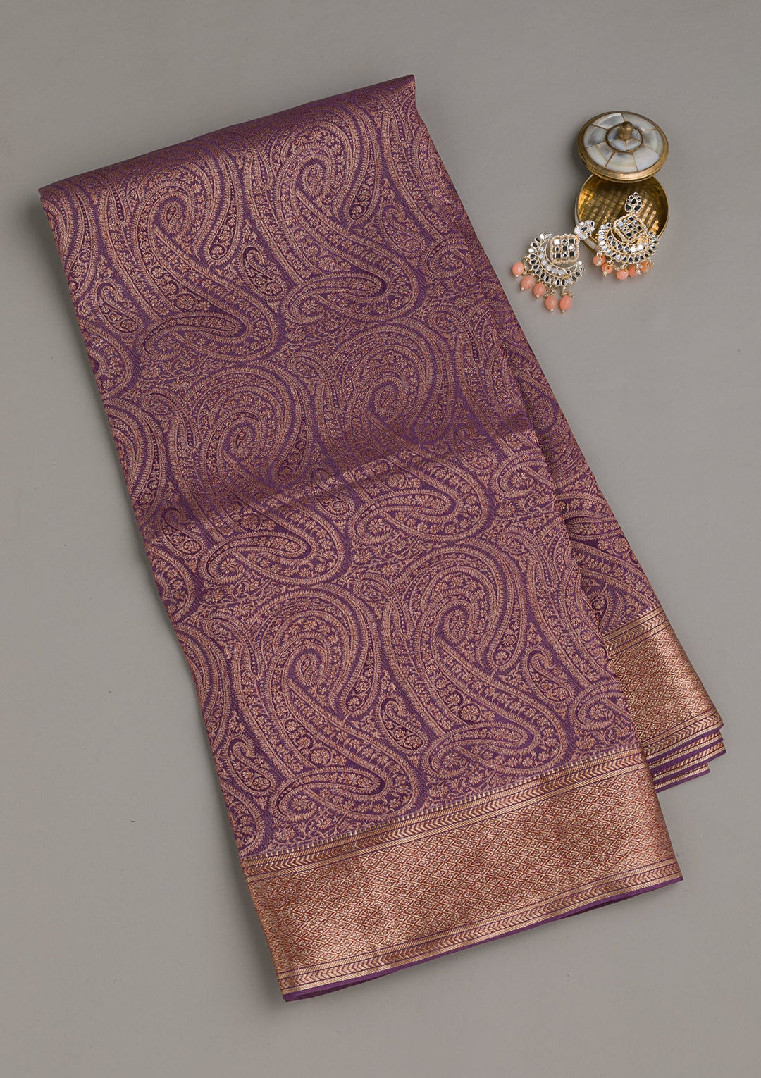 Lavender Zariwork Pure Silk Saree-Koskii