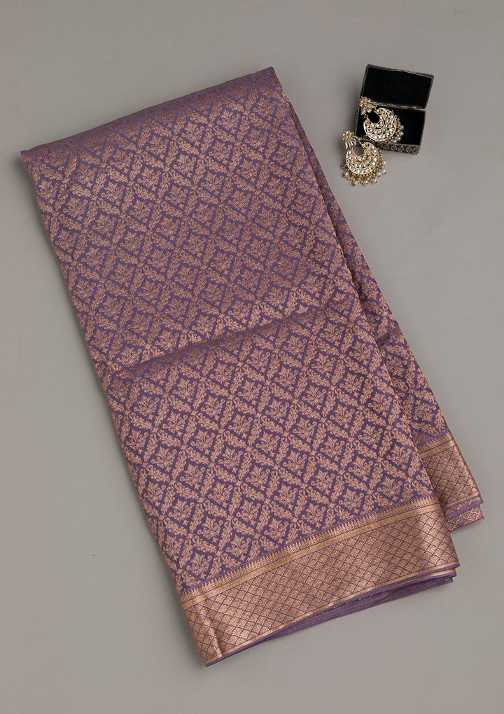 Lavender Zariwork Pure Silk Saree-Koskii