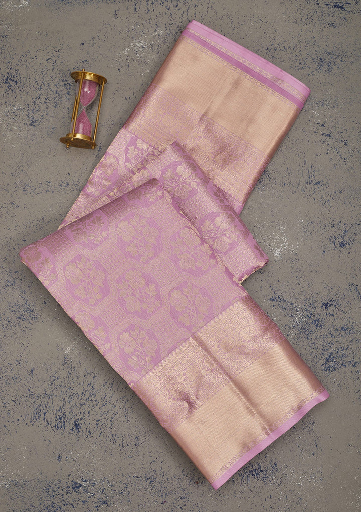 Lavender Zariwork Pure Silk Saree-Koskii