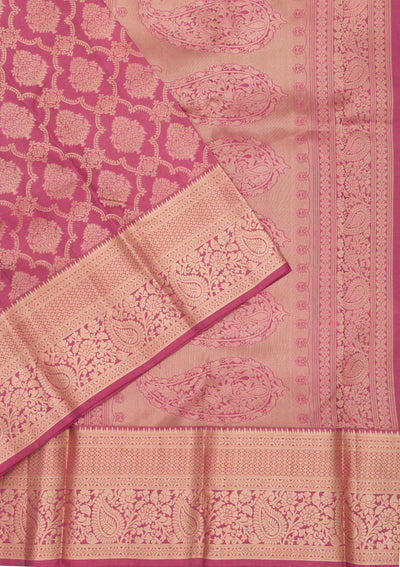 Lavender Zariwork Pure Silk Saree-Koskii