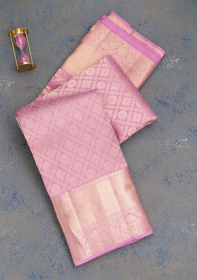 Lavender Zariwork Pure Silk Saree-Koskii