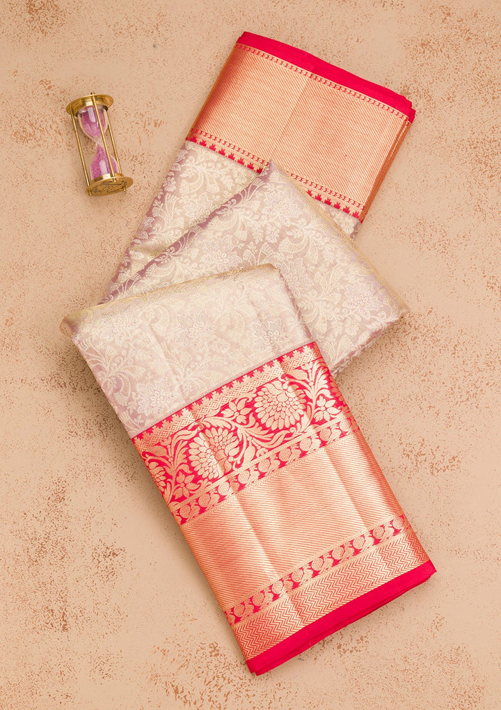 Lavender Zariwork Pure Silk Saree-Koskii