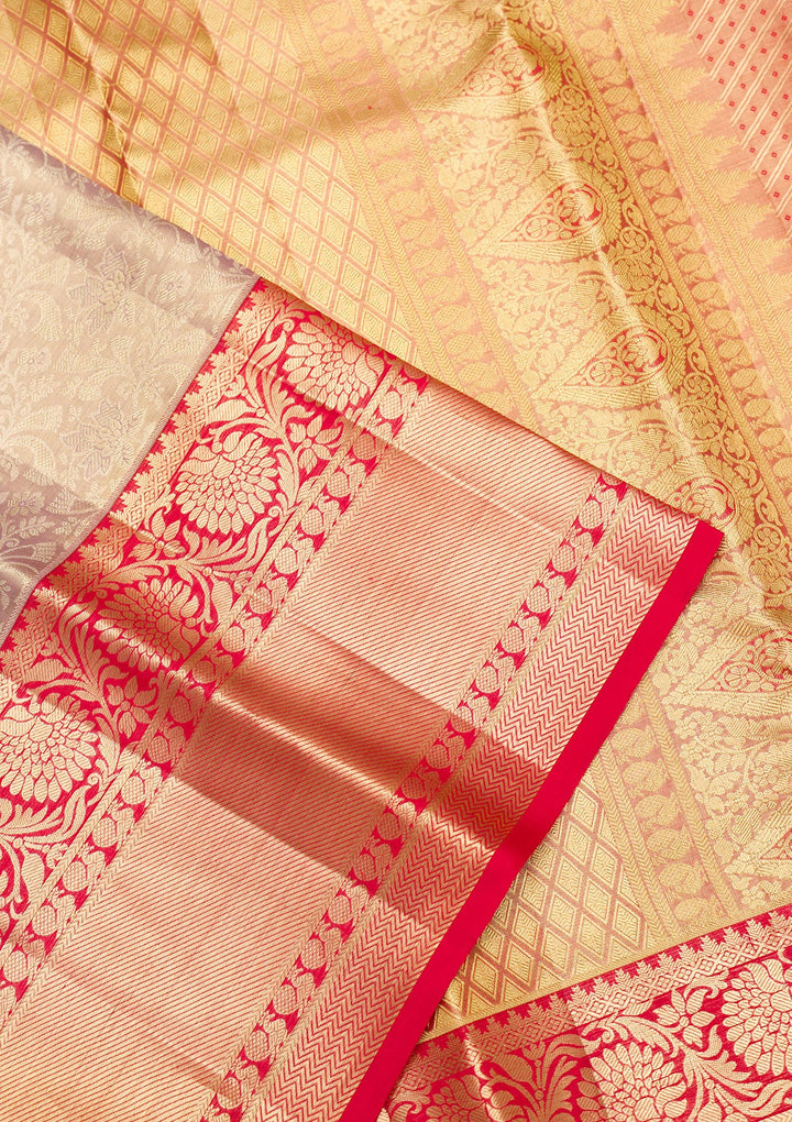Lavender Zariwork Pure Silk Saree-Koskii