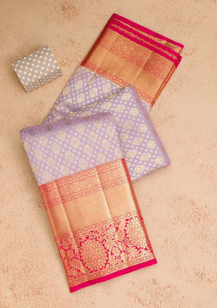 Lavender Zariwork Pure Silk Saree-Koskii