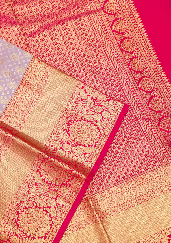 Lavender Zariwork Pure Silk Saree-Koskii