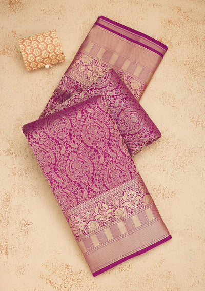 Lavender Zariwork Pure Silk Saree-Koskii