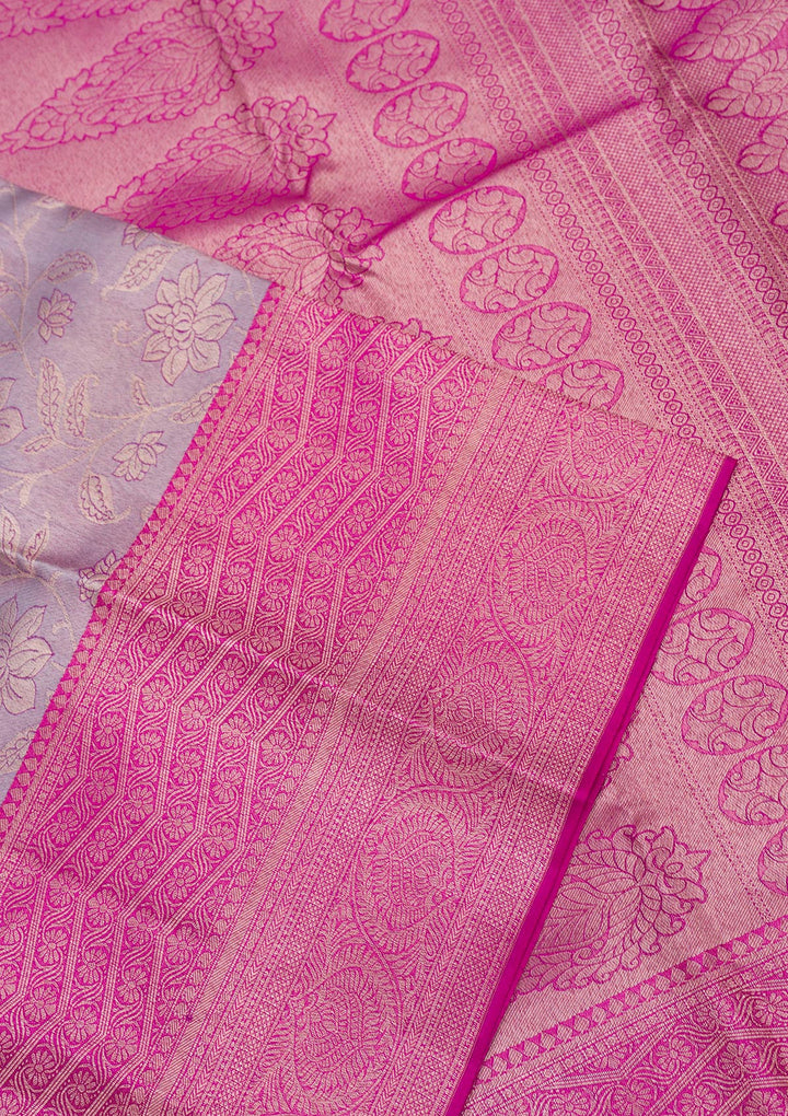 Lavender Zariwork Pure Silk Saree-Koskii