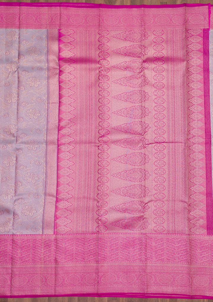 Lavender Zariwork Pure Silk Saree-Koskii
