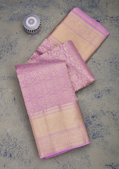 Lavender Zariwork Pure Silk Saree-Koskii