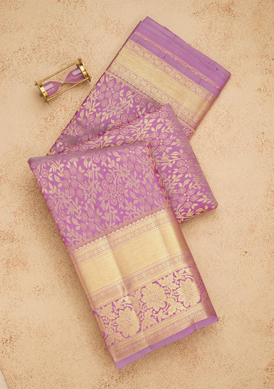 Lavender Zariwork Pure Silk Saree-Koskii