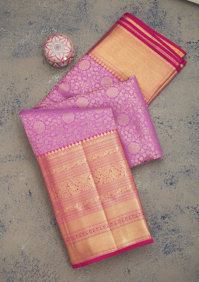 Lavender Zariwork Pure Silk Saree-Koskii