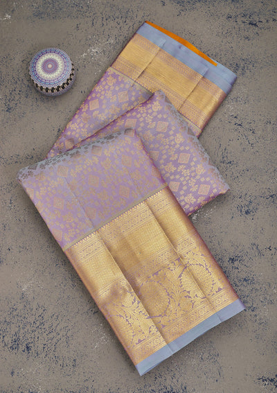Lavender Zariwork Pure Silk Saree-Koskii